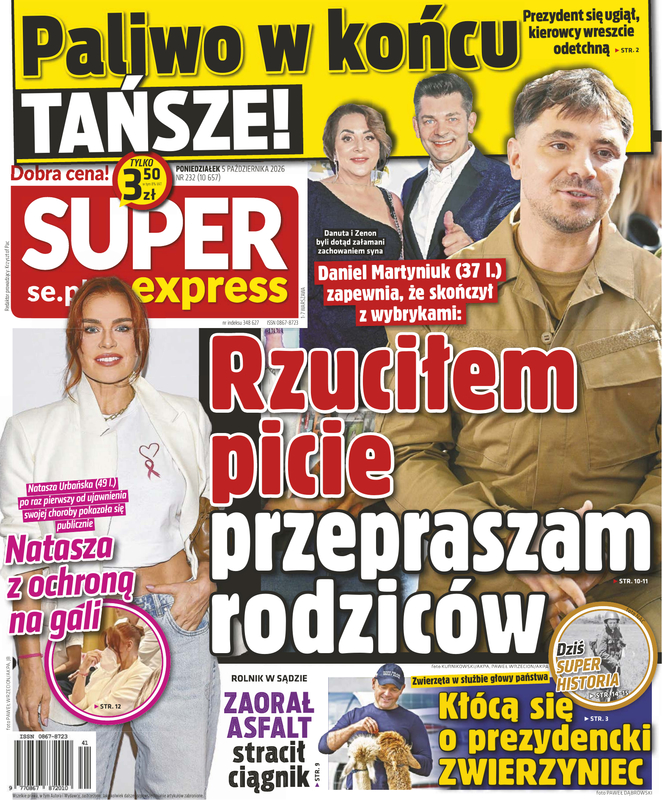 Portada de Super Express del 5 de octubre de 2026. Titular: Dejé de beber pido disculpas a mis padres.